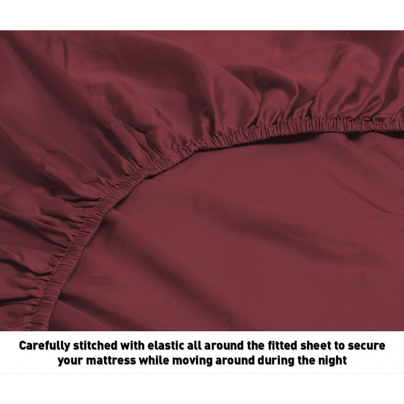 Egyptian Cotton Sateen Sheet Set, Burgundy, Twin Sheet Set + Fitted Sheet + 1 Pillowcase