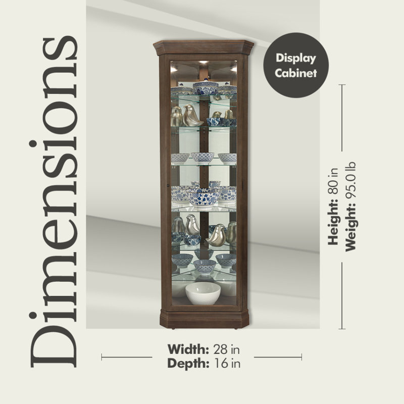 Delia Solid Wood Lighted Curio Cabinet, Brown