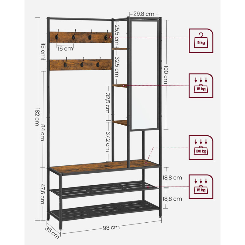 Airianna Hall Tree 98cm Wide with Bench and Shoe Storage