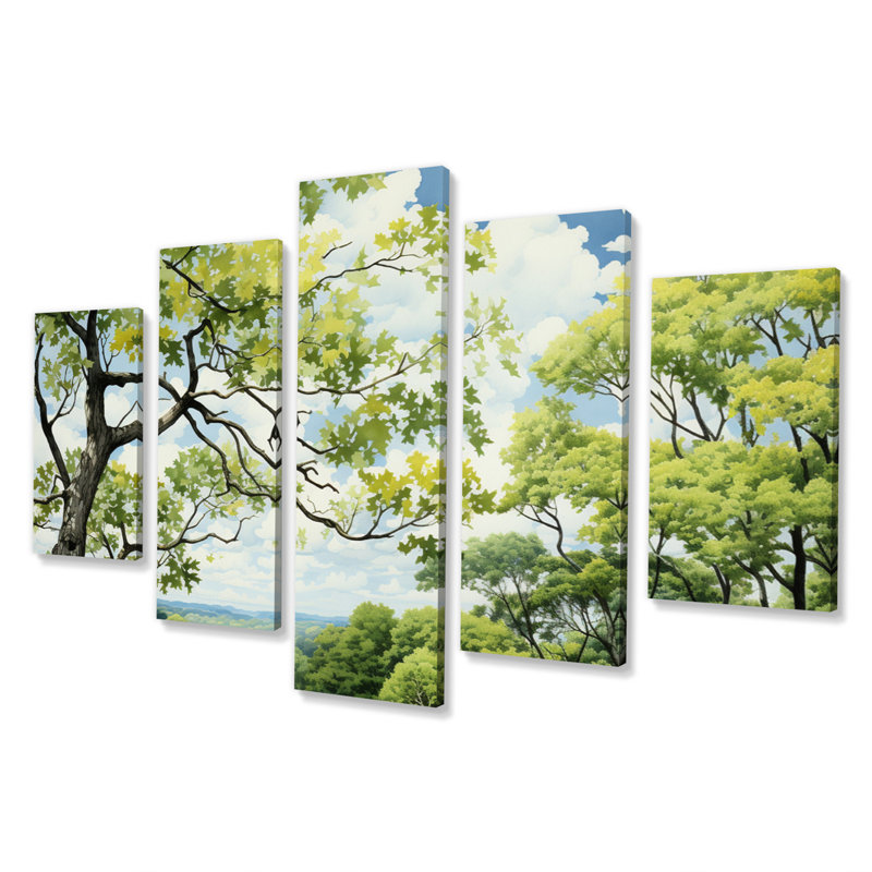 Green Tree Sycamore Serenade I - Art mural sur toile Sycamore - 5 panneaux