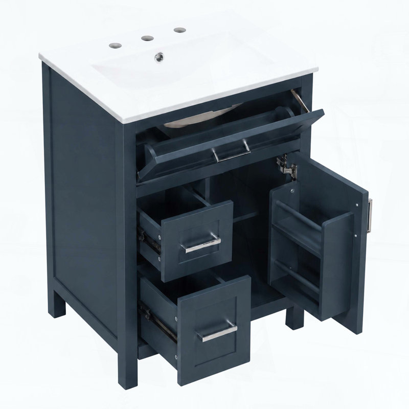 Meuble-lavabo de salle de bain de 24 pouces avec lavabo en céramique, Blue