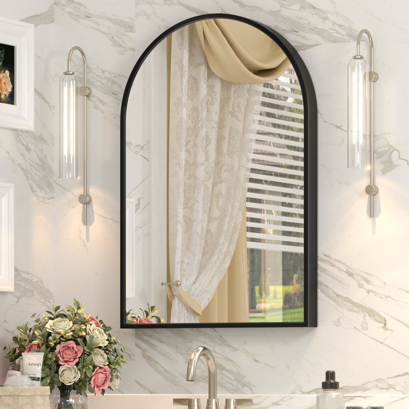 Amara Tempered Glass and Aluminum Alloy Framed French Cleat Mounted Wall Mirror with 5-Year Warranty, 24" x 16", Matte Black