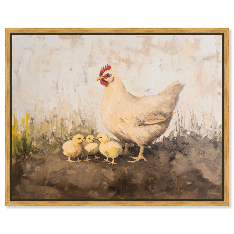 Art Remedy Farmhouse Landscape Canvas, Mother Hen and Chicks, Gold Floater Framed, 37" H x 46" W