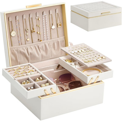 Organisateur de boîte à bijoux pour femmes filles, étui à 2 couches pour boucles d'oreilles