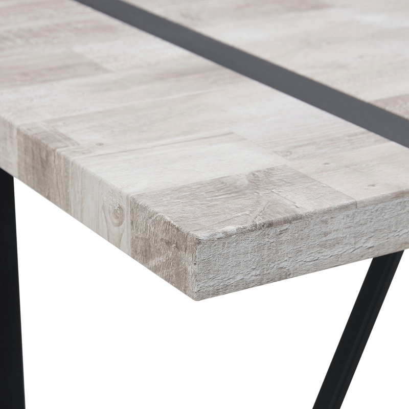 Table de salle à manger rectangulaire avec un dessus spécialement texturé et des pieds en métal, Gris