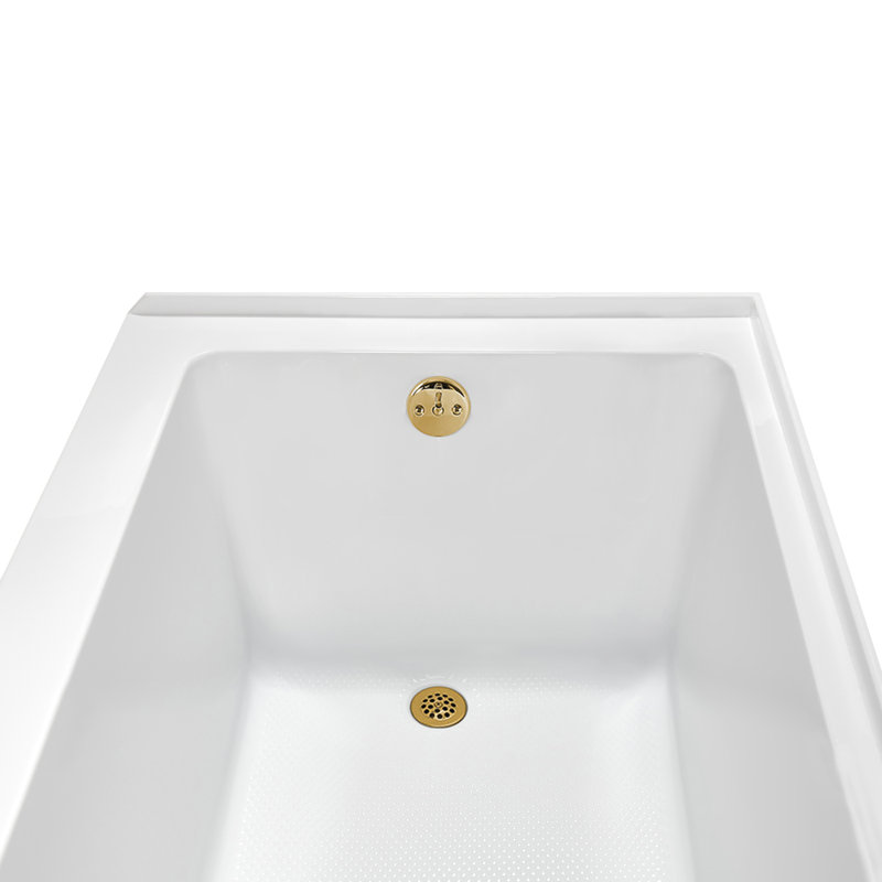 Streamline 66 in. x 32 in. Acrylic Left-Hand Drain Alcove Bathtub in Glossy White With External Drain, Brushed Gold