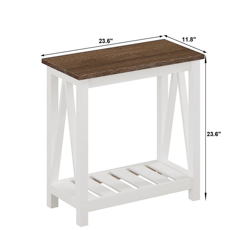 Table de bout Farmhouse, table d'appoint étroite, table de bout avec tablette de rangement pour petits espaces, salon et chambre à coucher, blanc