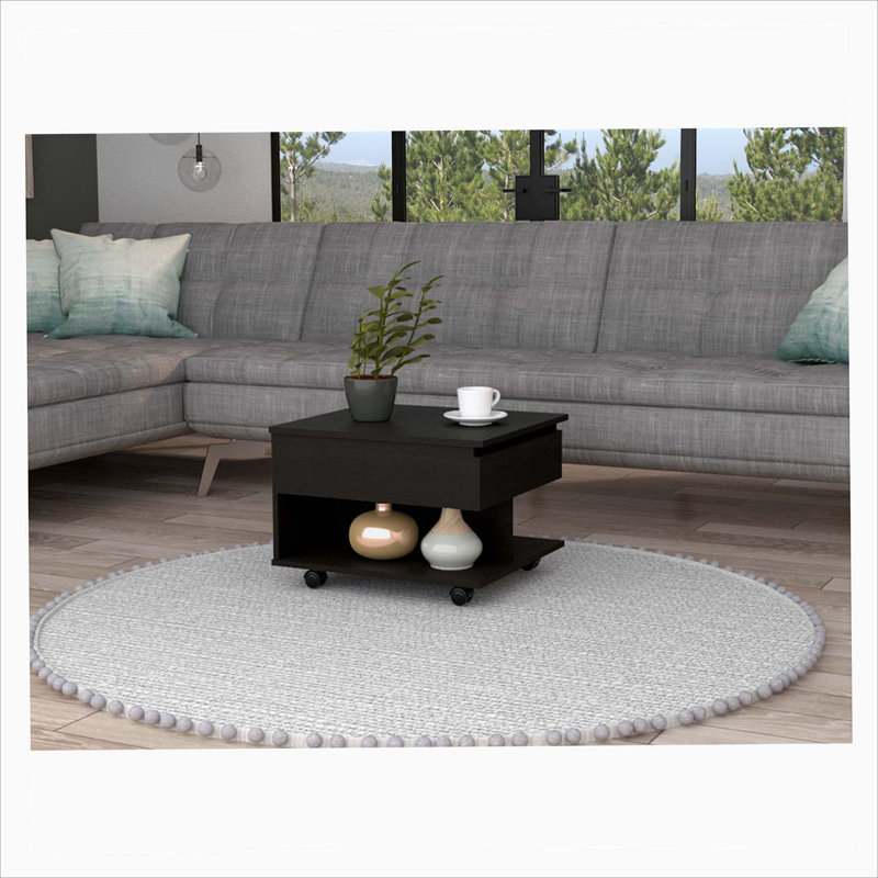 Table basse à plateau relevable Imamuddin, roulettes, une tablette, Espresso, H 19,6 po x L 19,6 po x l 21,6 po