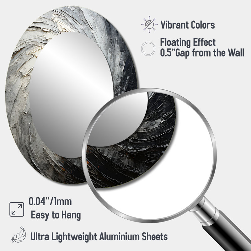 Grey Black Meditative Movement - Modern Oval Wall Mirror, 40" x 30"