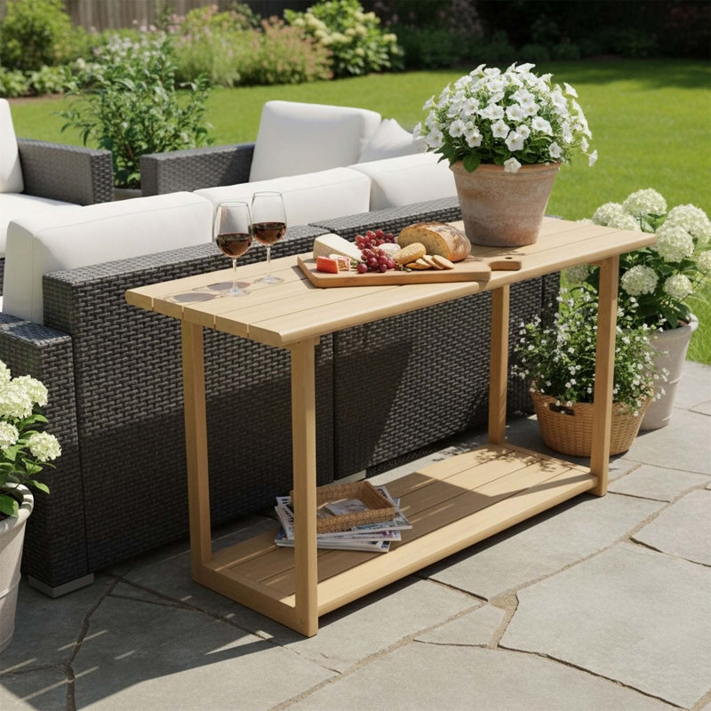 Buffet d'extérieur durable et console en bois d'acacia durable avec tablette inférieure, parfait pour une utilisation intérieure et extérieure