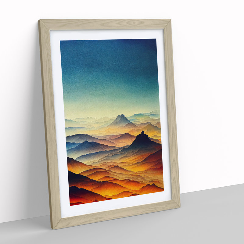Mountain Landscape Watercolour No.1 - Framed Print, 64cm H x 46cm W x 2cm D, Oak