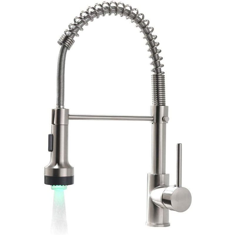 Robinet de cuisine à DEL avec douchette rétractable et robinet d'évier de cuisine à poignée simple