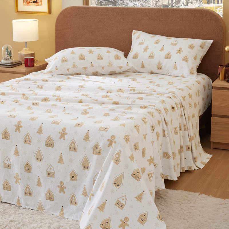 Ensemble de lit en flanelle 100% coton, Ensemble de draps pour lit simple avec 1 taie d'or
