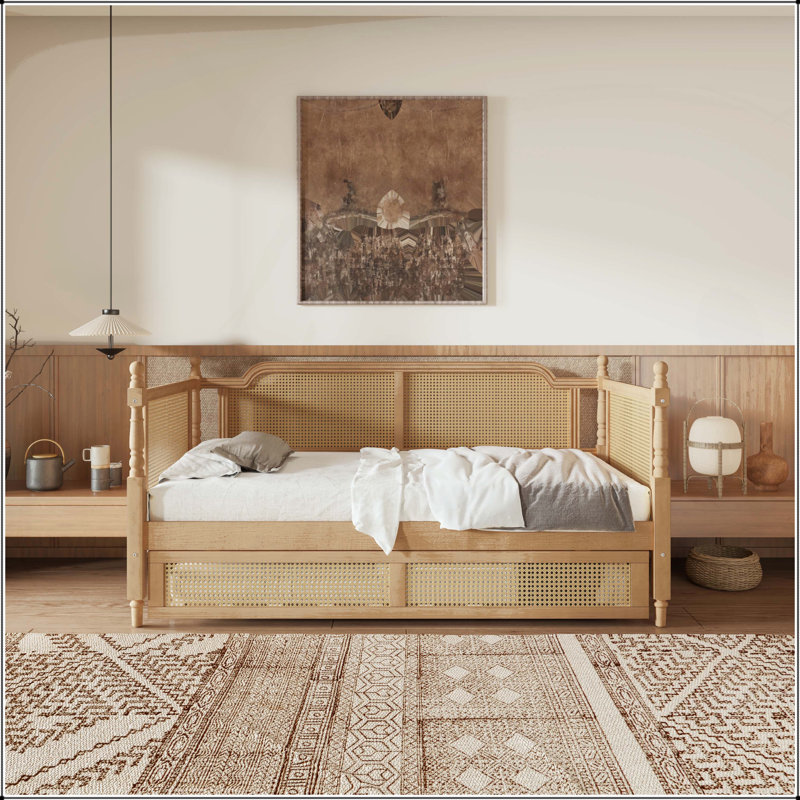 Twin Size Rattan Daybed with Twin Size Trundle, Twin