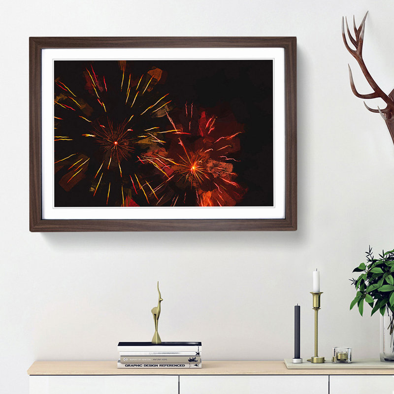 Orange and Red Fireworks in Abstract - Picture Frame Graphic Art Print, Walnut Framed, 48cm H x 65cm W x 2cm D