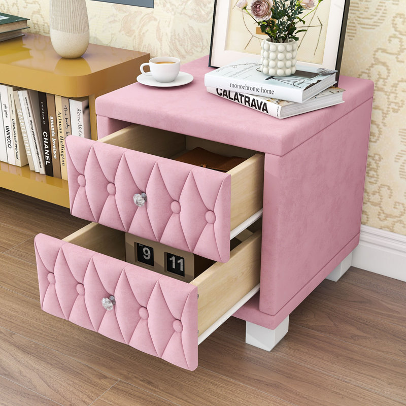 Table de chevet 2 tiroirs Modern, Rose/Blanc