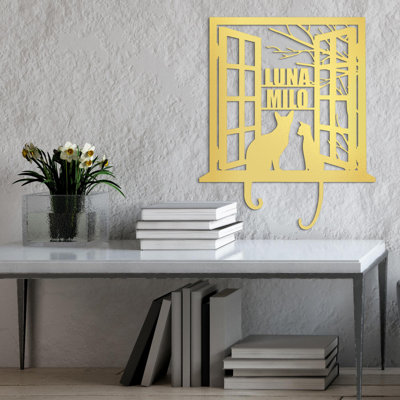 Cat Names Metal Sign, Two Cats in Window Wall Art, Pet Memorial Gift, Cat Lover Decor, Unique Housewarming Gift