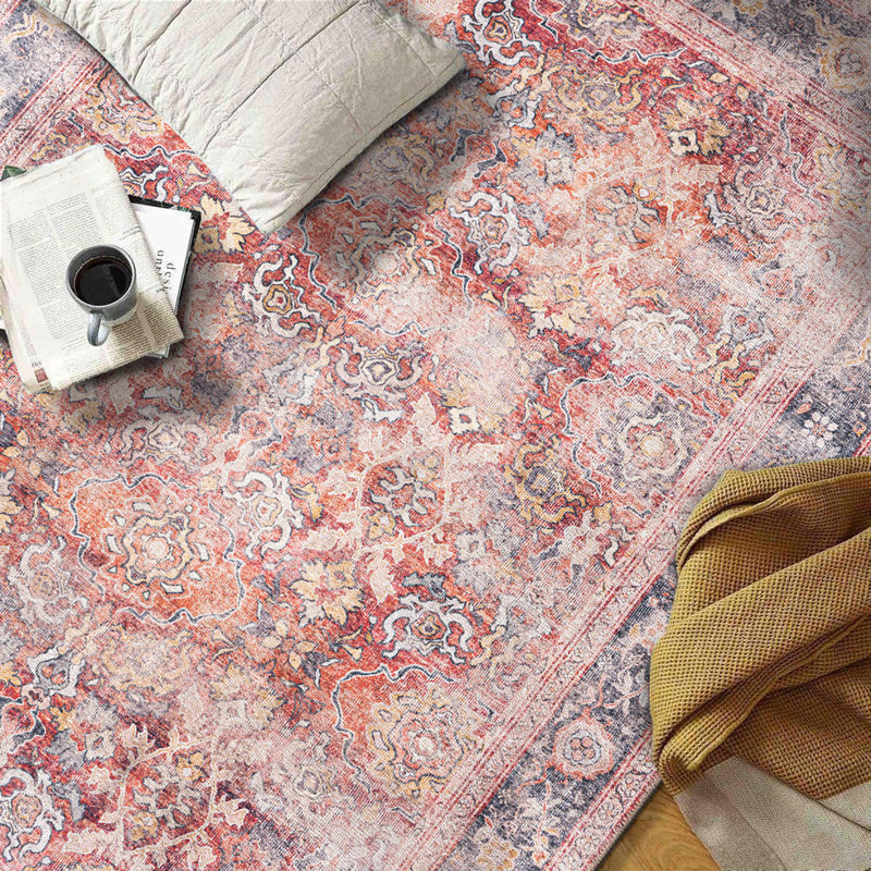 Tapis antidérapant à bordure rétro lavable à la machine, Tapis de couloir 2 pi 6 po x 7 pi