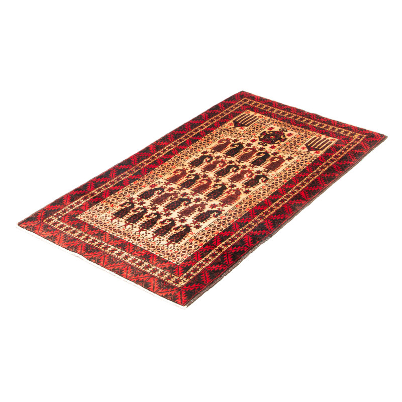 Tapis beige en laine noué à la main de conception unique 3 pi 1 po x 5 pi 11 po New Age