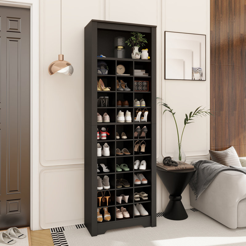 Console stylisée à 30 casiers à chaussures, armoire à chaussures contemporaine avec capacité de rangement multiple, armoire haute autoportante polyvalente pour le couloir, la chambre à coucher