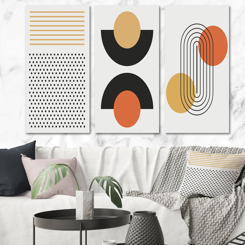 Creative Creative Designs In Retro Colors - Ensemble d'art moderne Mid-Century de 3 pièces, H 40 po x l 60 po