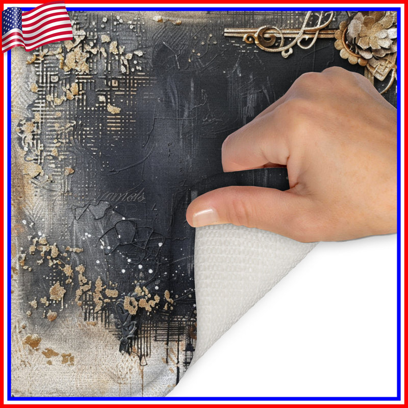Tapis de bain floral, L 34 po x L 21 po, Noir abstrait / géométrique