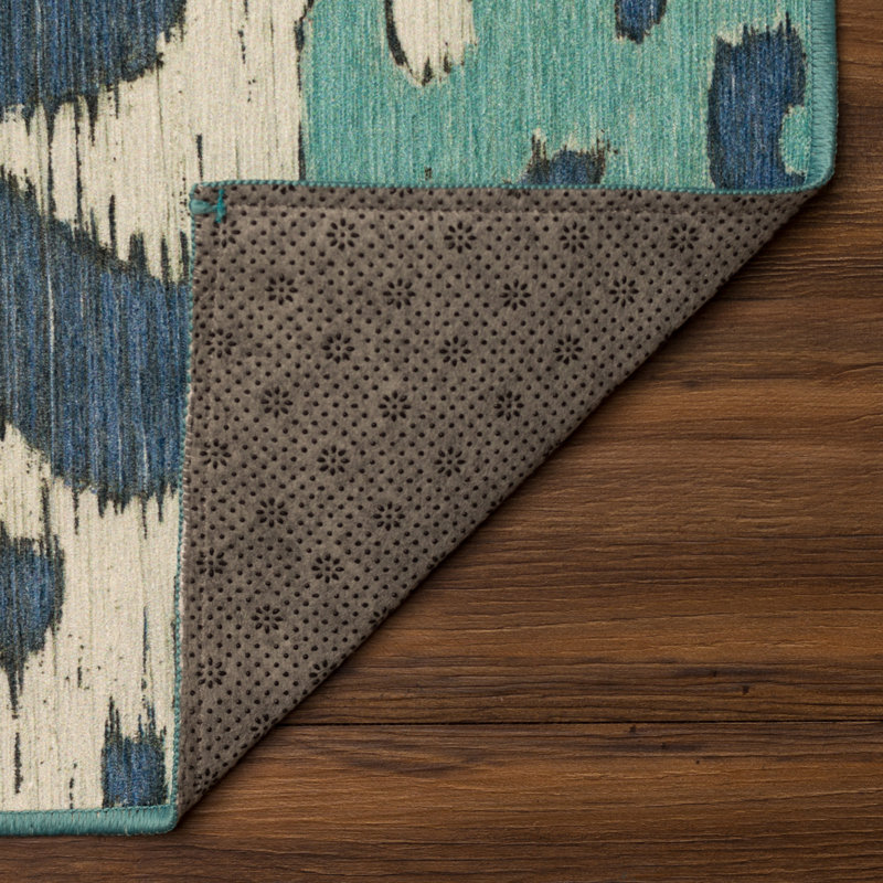 Tapis bleu sarcelle Ochre Ikat, Rectangle 5 pi x 7 pi