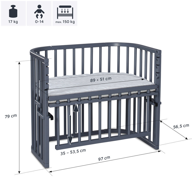 babybay Maxi Comfort Plus co-sleeper, Lacquered Slate Gray