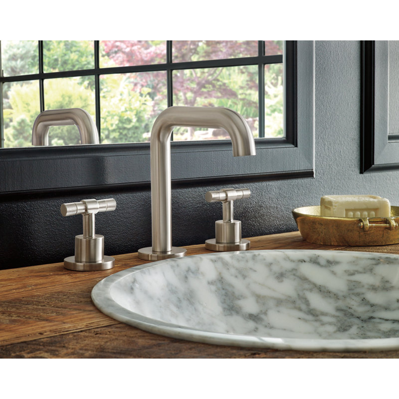 Litze® Widespread Lavatory Faucet With Low Spout, T-Lever Handle, Luxe Nickel, 1.5 GPM