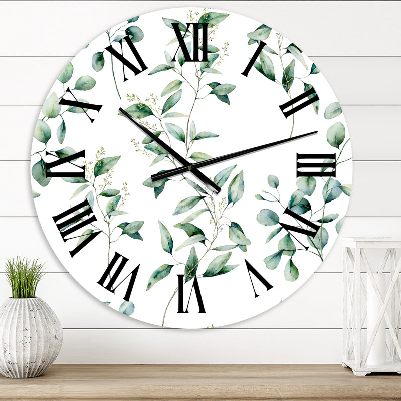 Green Eucalyptus Branches IV - Horloge murale traditionnelle, Petit
