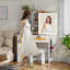 Vanity Dressing Table with RGB Lighted Mirror, Hidden Storage Cabinet, Charging Station, Drawers and Cushioned Stool-622399207