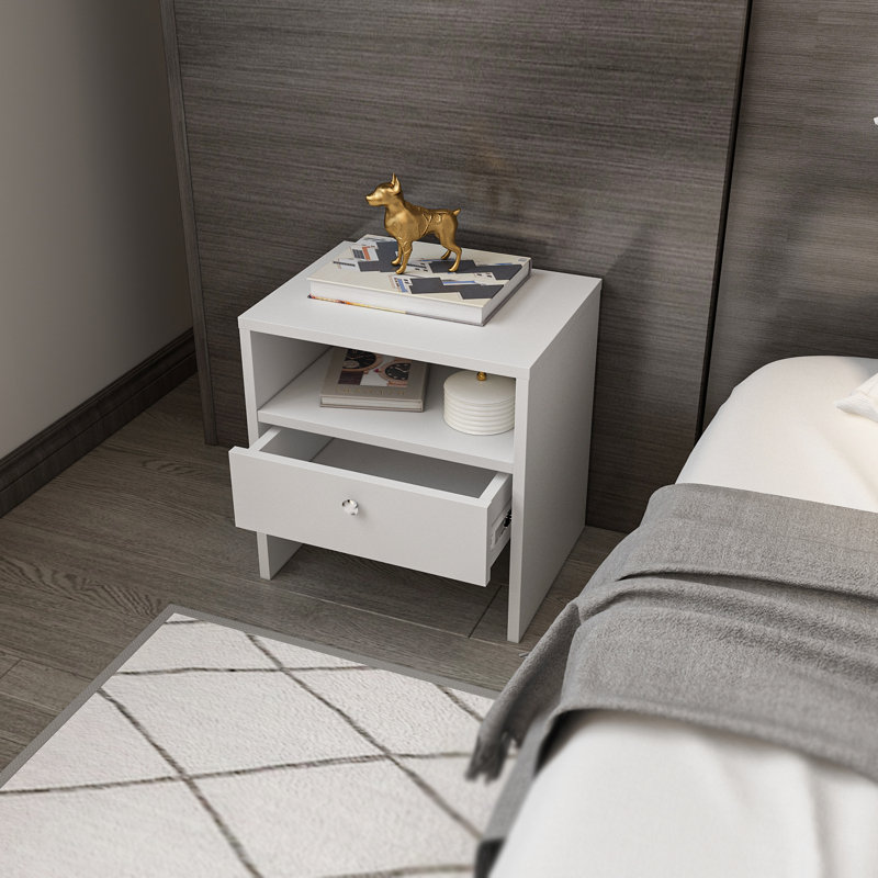 Zarae 1 Drawer Bedside Table Nightstand, White