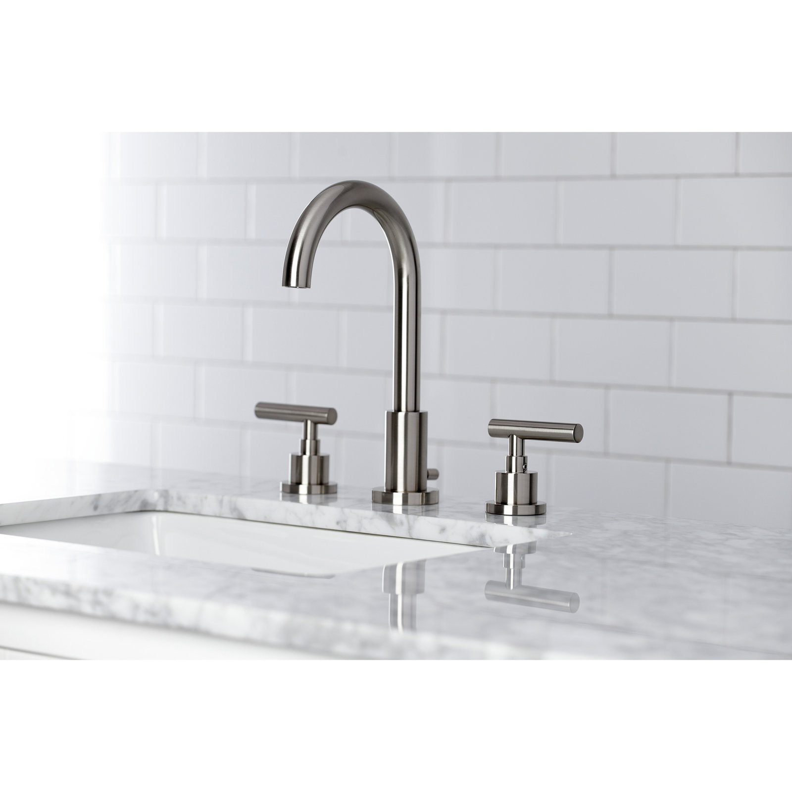 Manhattan Widespread Faucet with Drain, Brushed Nickel