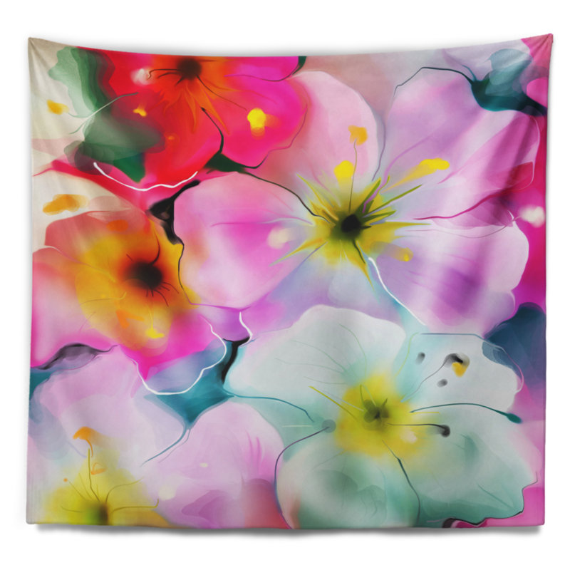 Tapisserie motif floral aquarelle colorée, H 32 po x l 39 po