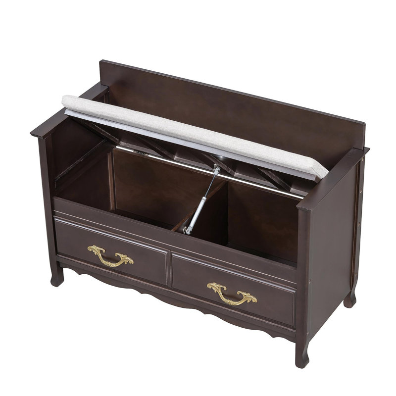Banc à chaussures avec coussin amovible, banc d'entrée avec rangement caché pour l'entrée et le salon, banc de rangement à chaussures avec dossier (espresso)