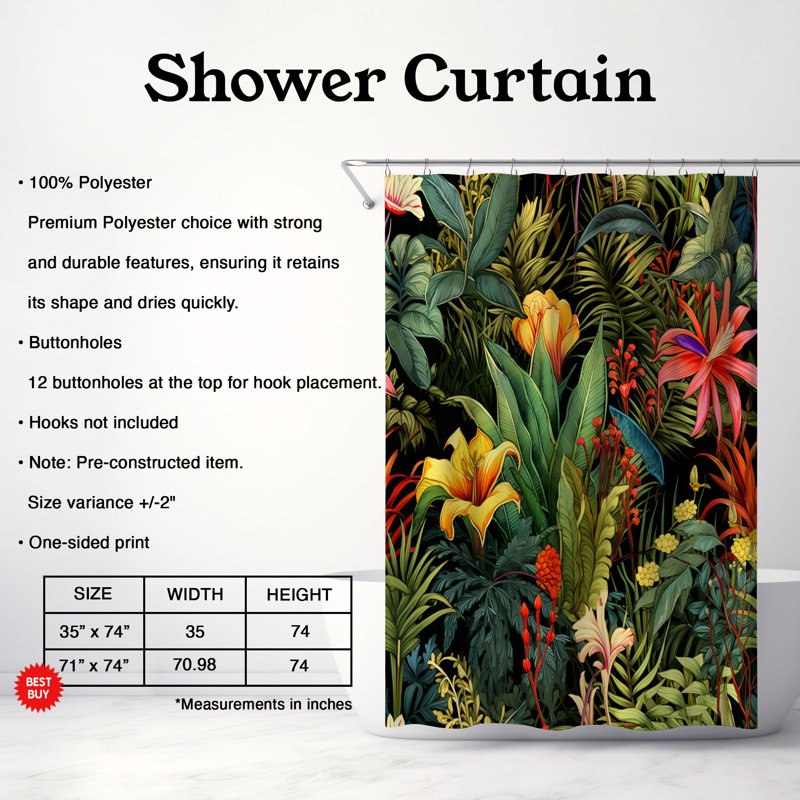 Rideau de douche standard 1 pièce Vivid Flora, H 74 po x l 71 po