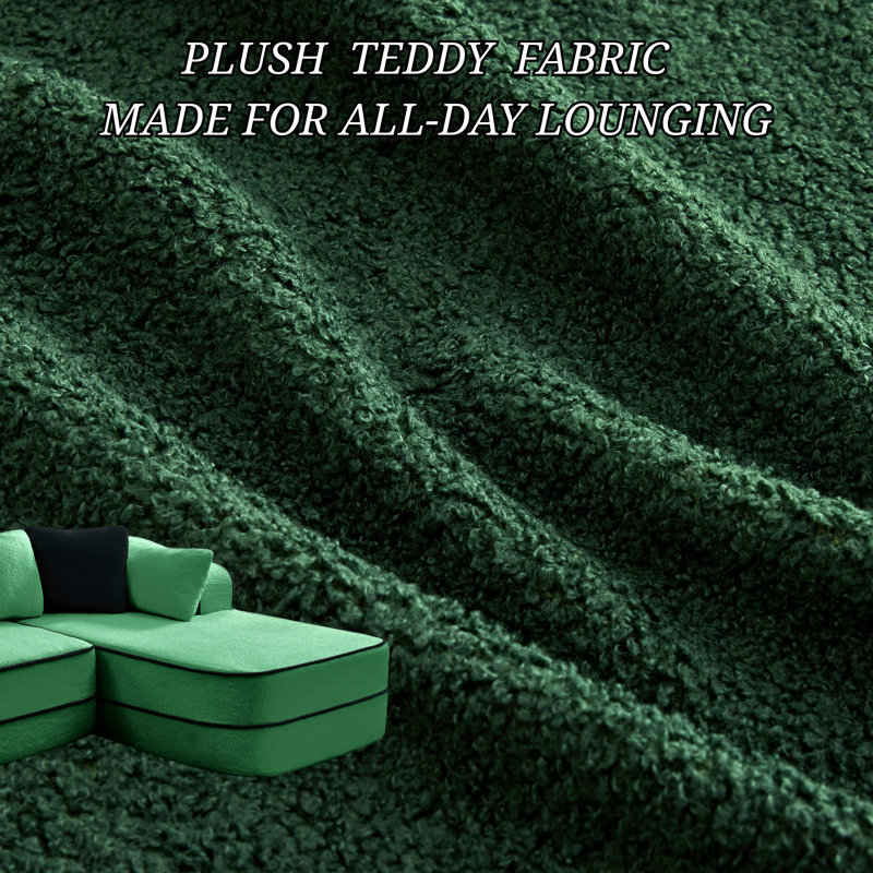 Canapé modulaire 106 po en tissu Teddy, Vert émeraude, Orienté à droite
