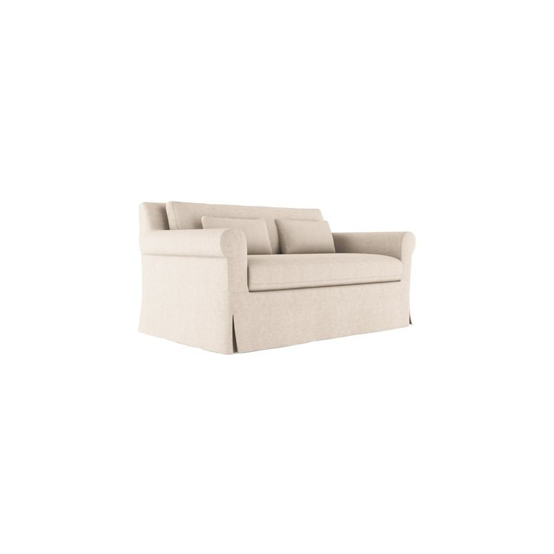Ludlow Rolled-Arm Skirted Loveseat, Weathered, 34" H x 60" W x 42" D, Box Weave Linen Silver Streak