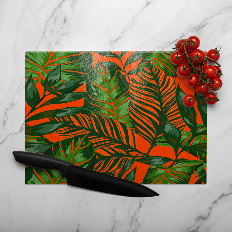 Tropical Leaves Glass Chopping Board, 28cm L x 20cm W