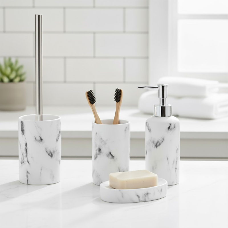 Oval Marble Effect Soap Dish Cup Dispenser