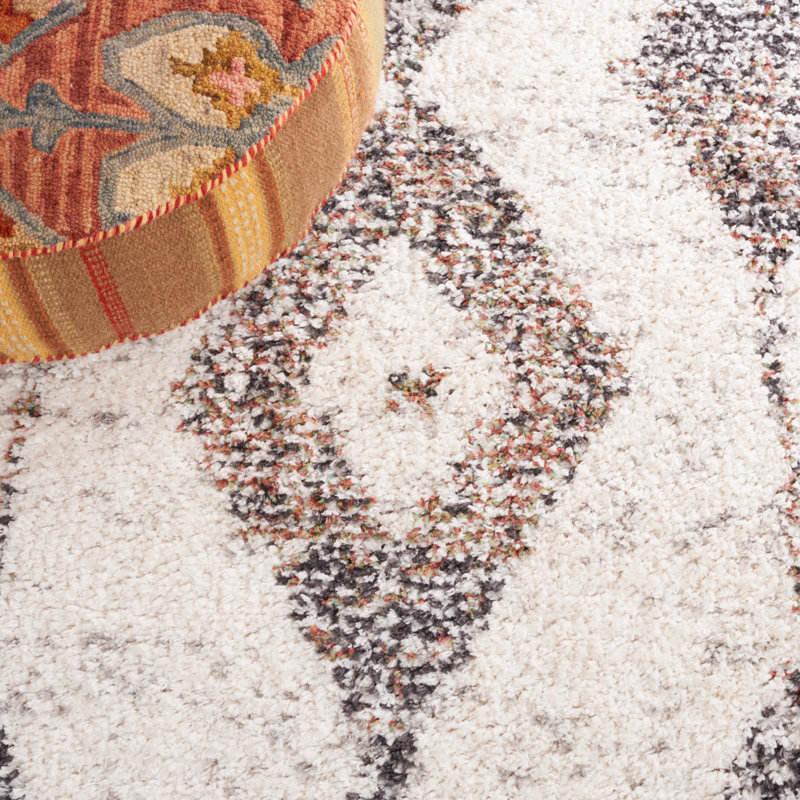Tapis à poil long Jericho 102 ivoire / noir, Rectangle de 10 pi x 14 pi