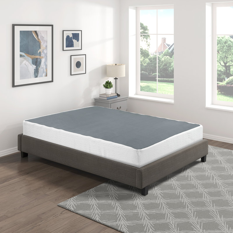 Sommier pour très grand lit, structure en métal noir, tissu texturé, support à 12 lattes, hauteur de 8,5 po, méthode d'assemblage facile avec base et housse, hauteur, profondeur, 700 lb