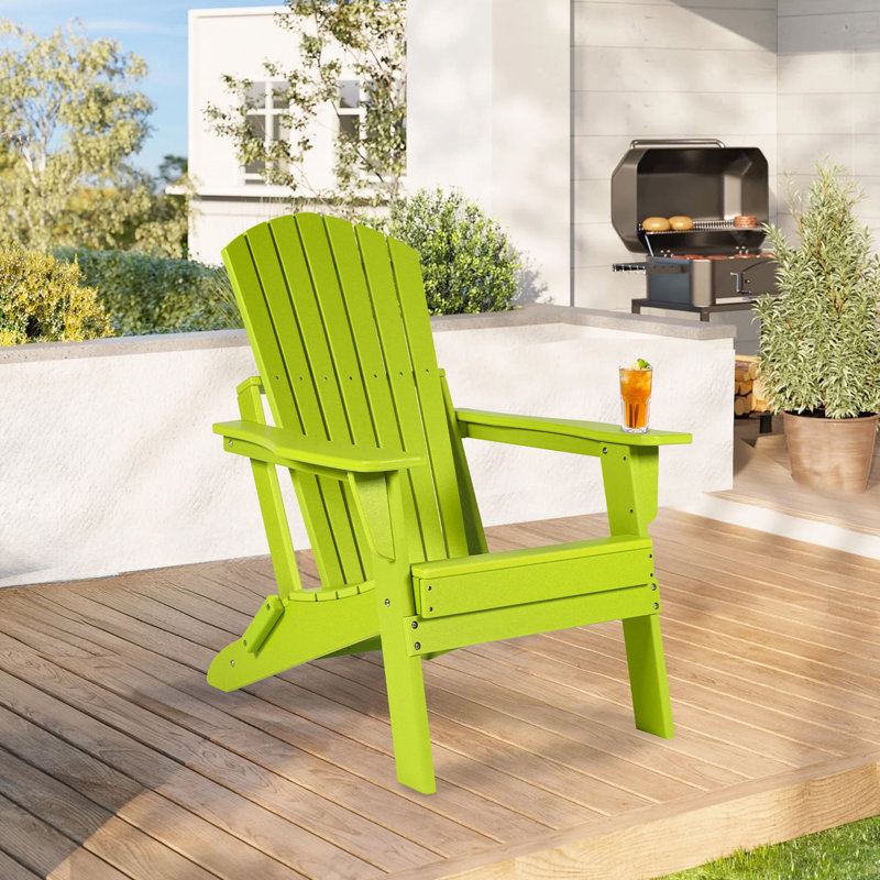 Anbut High - Density Polyethylene (HDPE) Folding Adirondack Chair, Lime Green