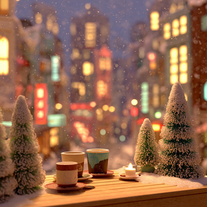 «Warm Winter City Window», art mural sur toile tendue, 12 po x 12 po