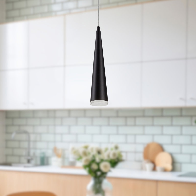 Mina 1 - Light LED Pendant, Black, Black, 12" H x 4.75" W x 4.75" D