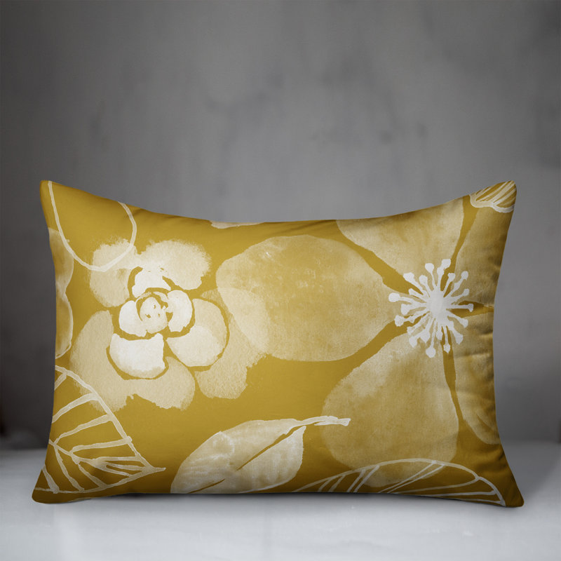 Floral Outdoor Reversible Throw Pillow, 14"H x 20"W, Yellow