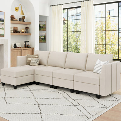Canapé modulaire en bois massif avec repose-pieds Allison