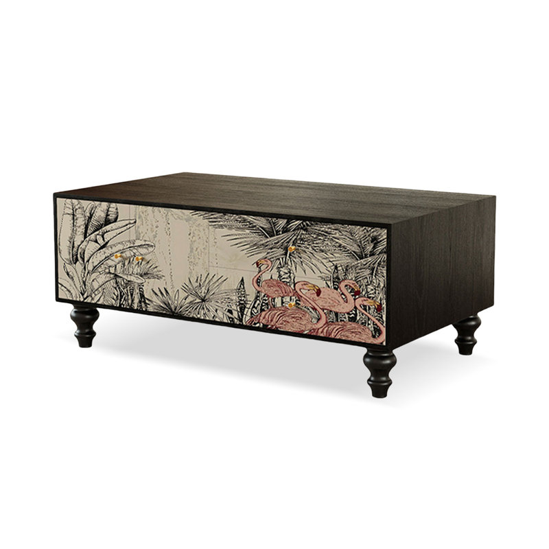 47.24" Black Solid Wood Rectangular Coffee Table