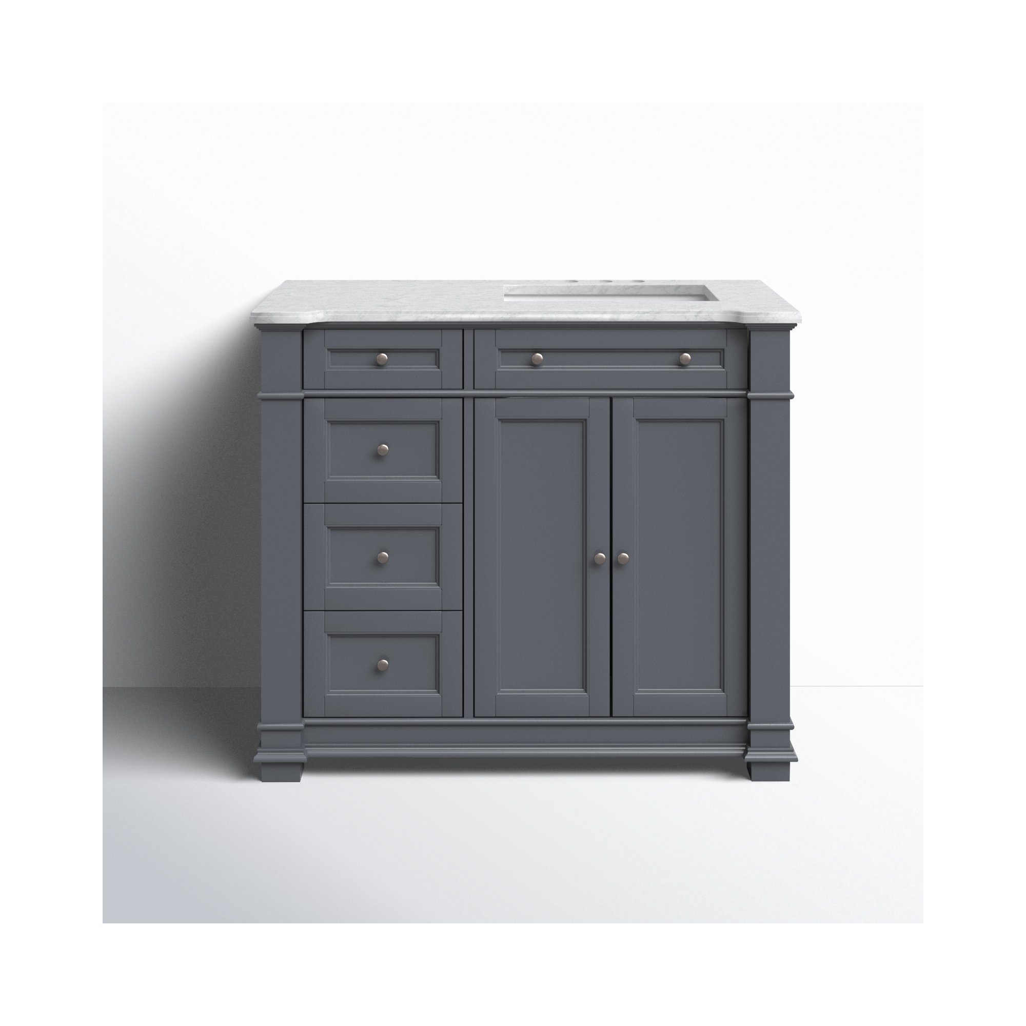 Rea 42'' Single Bathroom Vanity with Carrara Marble Top, Gray