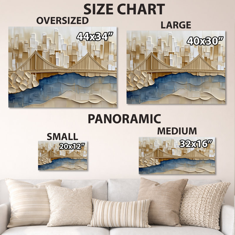 Skyline du Golden Bridge - Décoration murale paysage urbain, impression sur métal, H 16 po x l 32 po